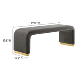 Benzoin Performance Velvet Waterfall Long Bench in Brass Storm Gray