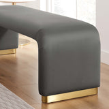 Benzoin Performance Velvet Waterfall Long Bench in Brass Storm Gray