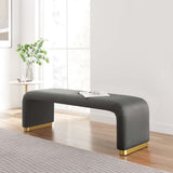 Benzoin Performance Velvet Waterfall Long Bench in Brass Storm Gray