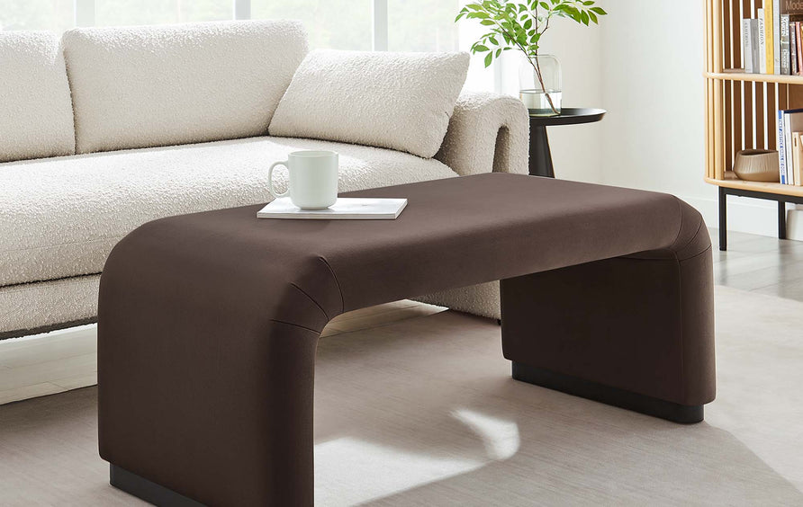 Benzoin Performance Velvet Waterfall Ottoman in Black Chocolate Brown
