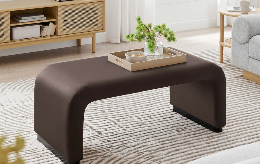 Benzoin Performance Velvet Waterfall Ottoman in Black Chocolate Brown