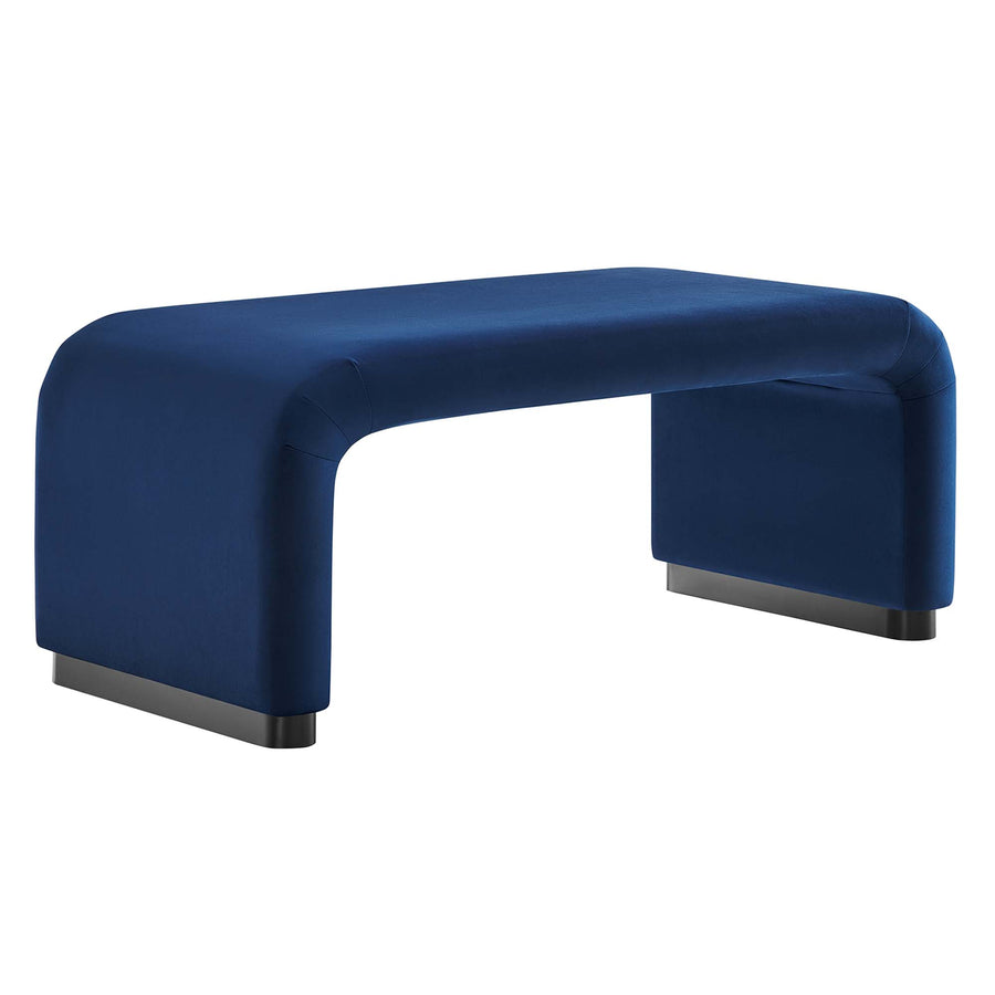 Benzoin Performance Velvet Waterfall Ottoman in Black Midnight Blue