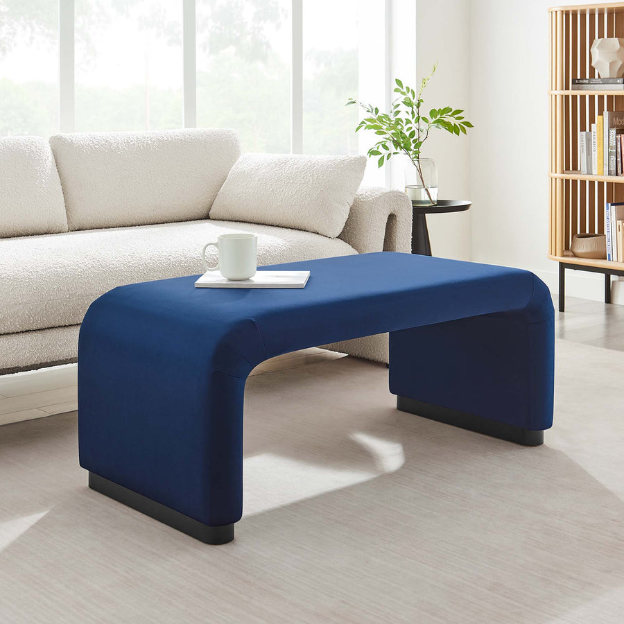 Benzoin Performance Velvet Waterfall Ottoman in Black Midnight Blue