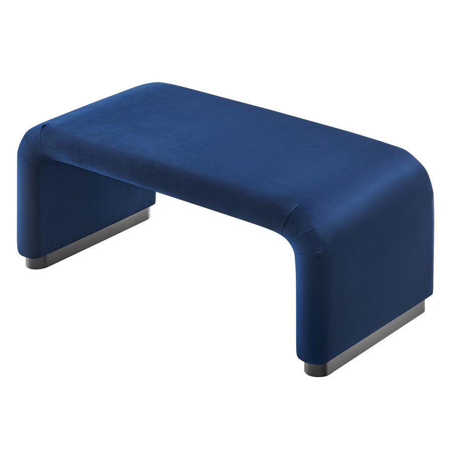 Benzoin Performance Velvet Waterfall Ottoman in Black Midnight Blue