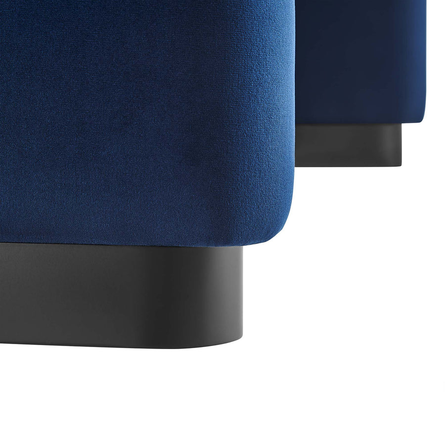 Benzoin Performance Velvet Waterfall Ottoman in Black Midnight Blue