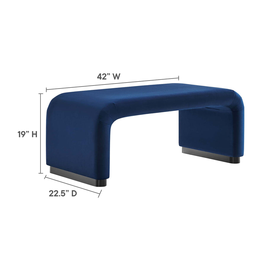 Benzoin Performance Velvet Waterfall Ottoman in Black Midnight Blue