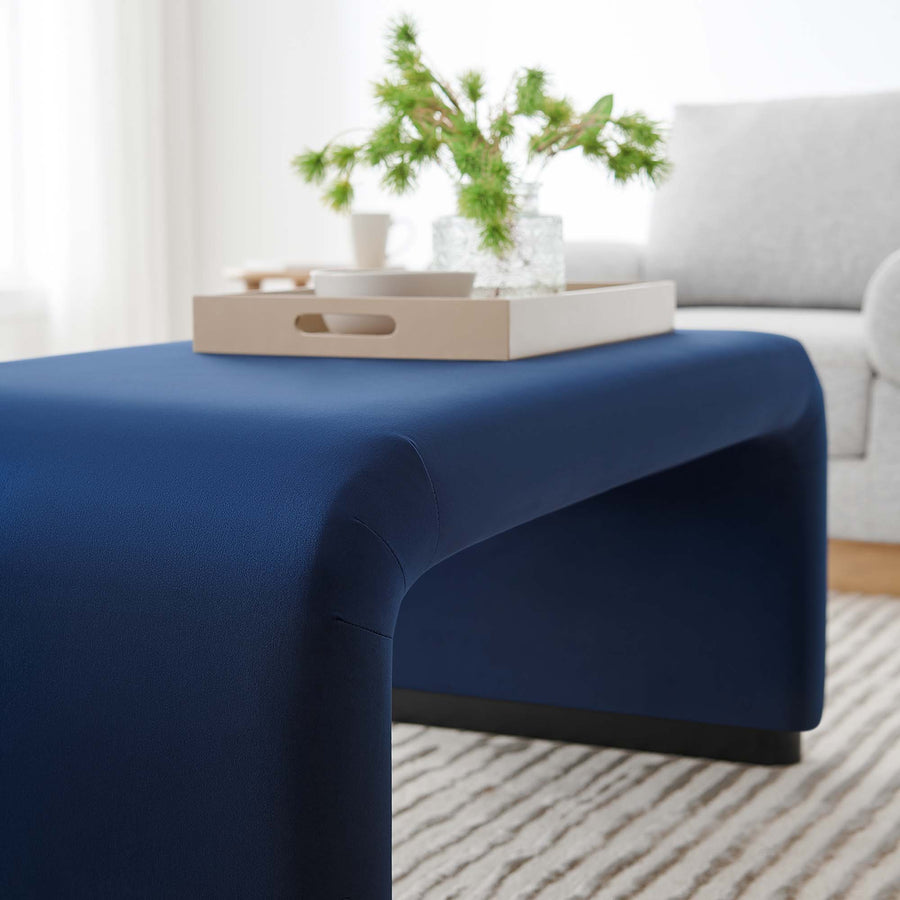 Benzoin Performance Velvet Waterfall Ottoman in Black Midnight Blue