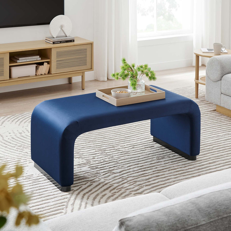 Benzoin Performance Velvet Waterfall Ottoman in Black Midnight Blue