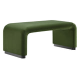 Benzoin Performance Velvet Waterfall Ottoman in Black Moss Green