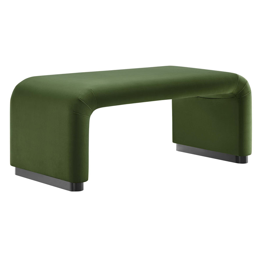 Benzoin Performance Velvet Waterfall Ottoman in Black Moss Green