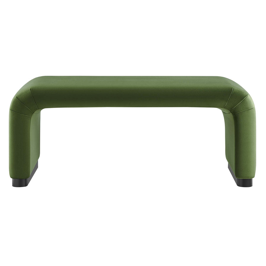 Benzoin Performance Velvet Waterfall Ottoman in Black Moss Green