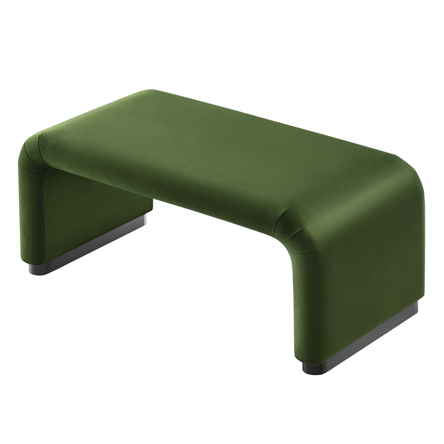 Benzoin Performance Velvet Waterfall Ottoman in Black Moss Green