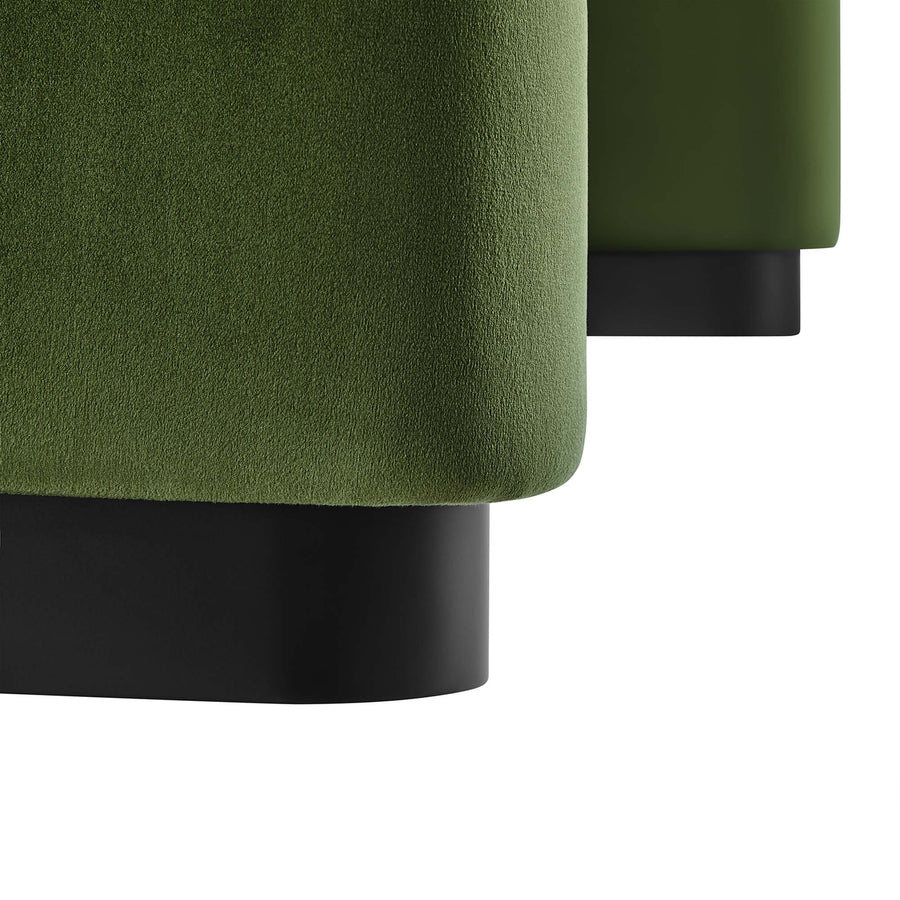 Benzoin Performance Velvet Waterfall Ottoman in Black Moss Green