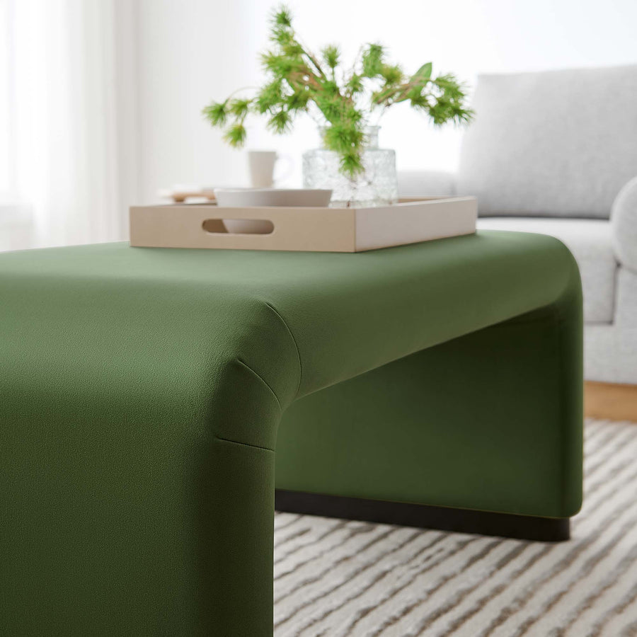 Benzoin Performance Velvet Waterfall Ottoman in Black Moss Green