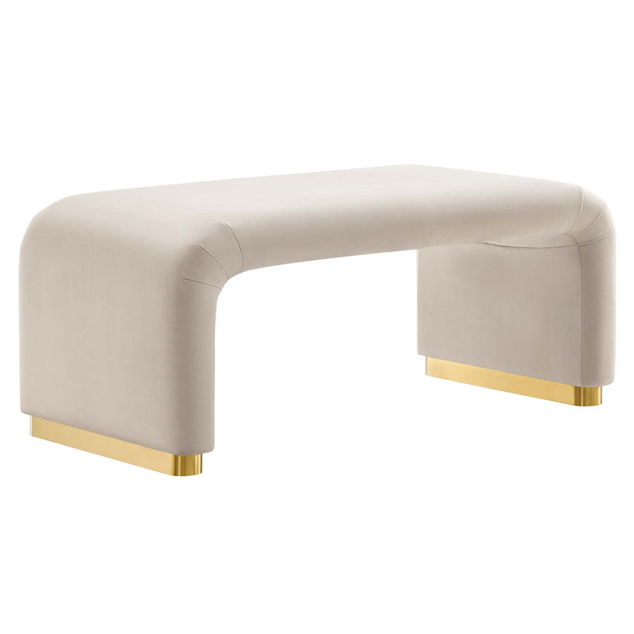 Benzoin Performance Velvet Waterfall Ottoman in Brass Almond