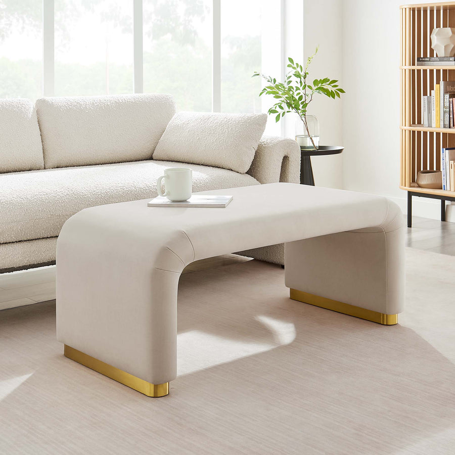 Benzoin Performance Velvet Waterfall Ottoman in Brass Almond