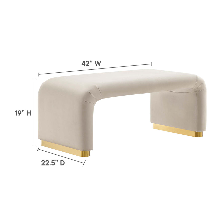 Benzoin Performance Velvet Waterfall Ottoman in Brass Almond
