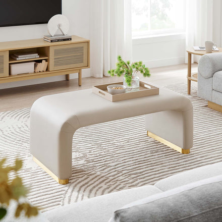 Koda Performance Velvet Waterfall Ottoman in Brass Almond