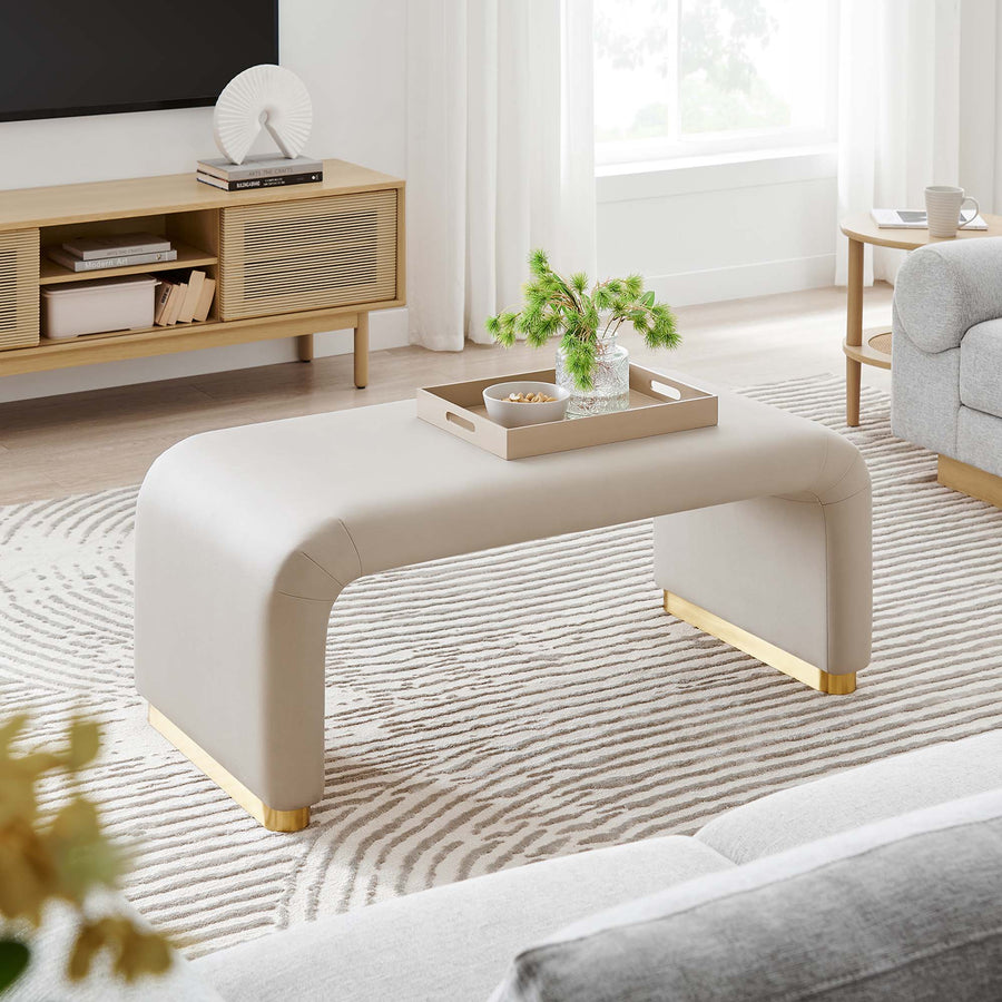Benzoin Performance Velvet Waterfall Ottoman in Brass Almond