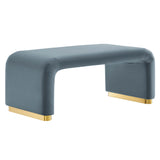 Benzoin Performance Velvet Waterfall Ottoman in Brass Cadet Blue