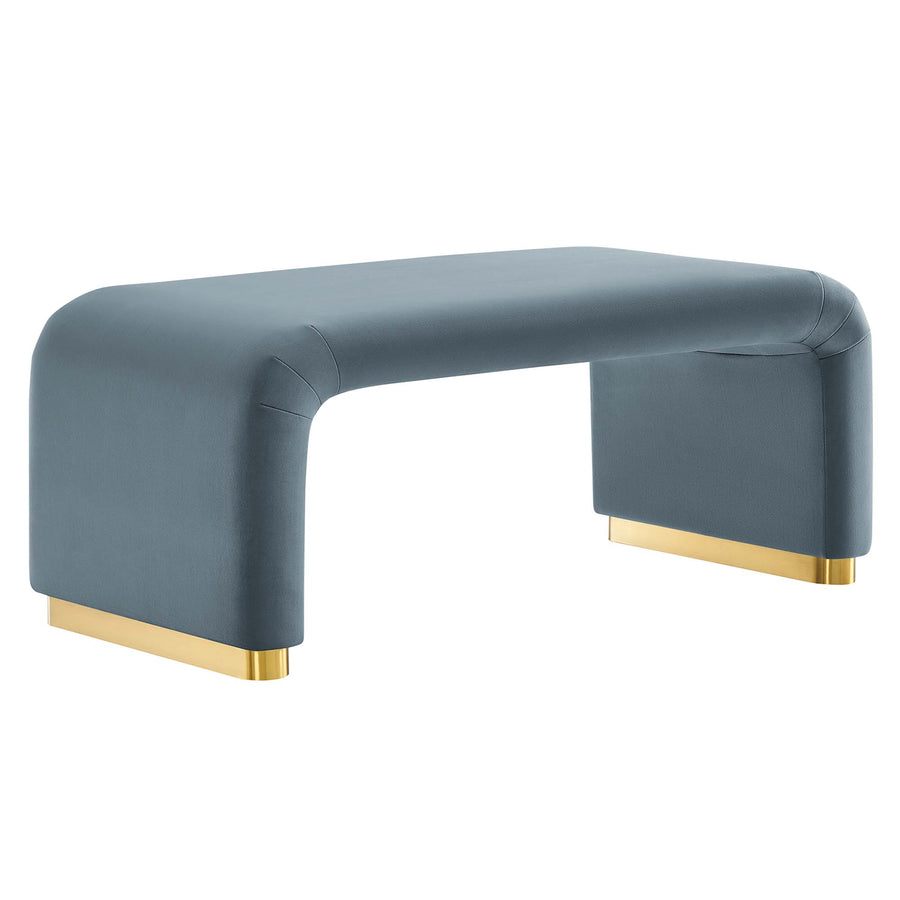 Benzoin Performance Velvet Waterfall Ottoman in Brass Cadet Blue