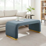 Benzoin Performance Velvet Waterfall Ottoman in Brass Cadet Blue