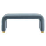 Benzoin Performance Velvet Waterfall Ottoman in Brass Cadet Blue