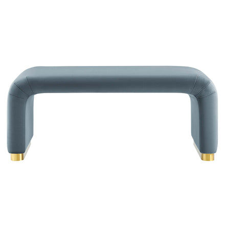Koda Performance Velvet Waterfall Ottoman in Brass Cadet Blue