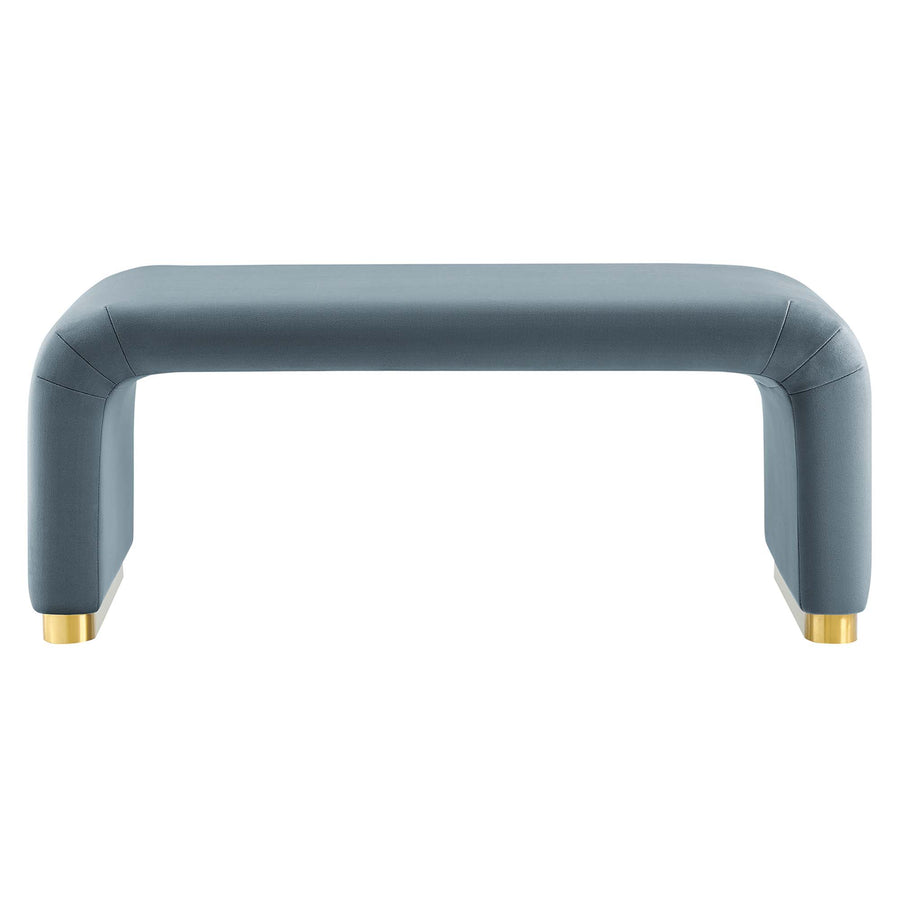 Benzoin Performance Velvet Waterfall Ottoman in Brass Cadet Blue