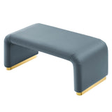 Benzoin Performance Velvet Waterfall Ottoman in Brass Cadet Blue