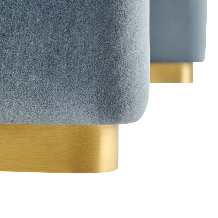 Benzoin Performance Velvet Waterfall Ottoman in Brass Cadet Blue