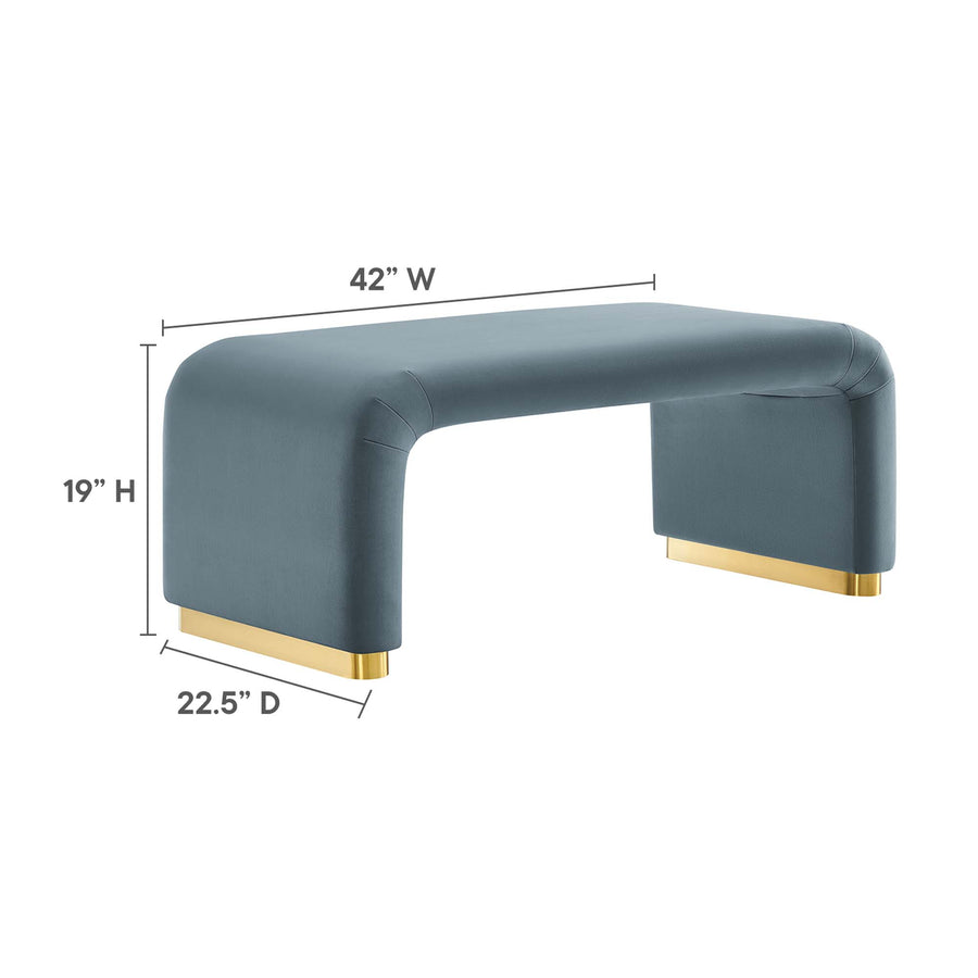 Benzoin Performance Velvet Waterfall Ottoman in Brass Cadet Blue