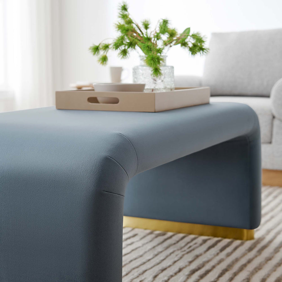 Benzoin Performance Velvet Waterfall Ottoman in Brass Cadet Blue