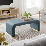 Benzoin Performance Velvet Waterfall Ottoman in Brass Cadet Blue