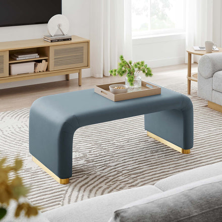 Koda Performance Velvet Waterfall Ottoman in Brass Cadet Blue