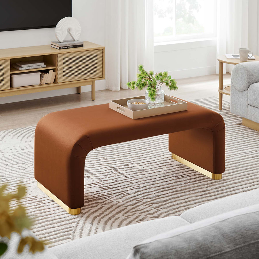 Benzoin Performance Velvet Waterfall Ottoman in Brass Rust