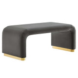 Benzoin Performance Velvet Waterfall Ottoman in Brass Storm Gray