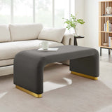 Benzoin Performance Velvet Waterfall Ottoman in Brass Storm Gray