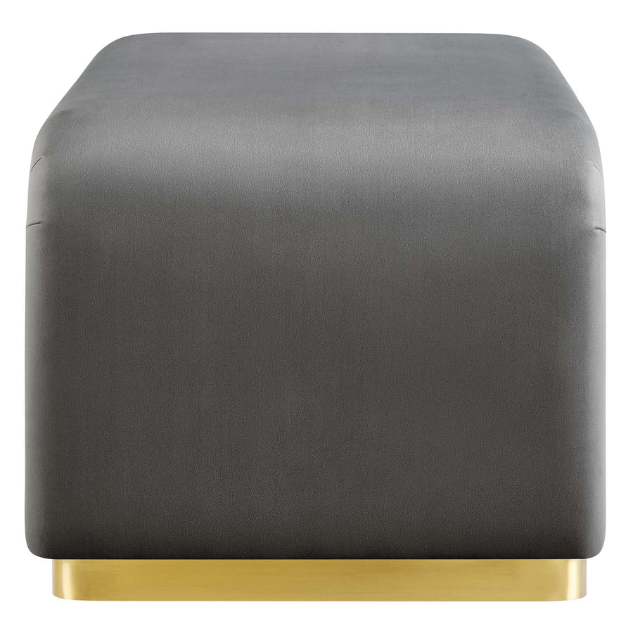Benzoin Performance Velvet Waterfall Ottoman in Brass Storm Gray
