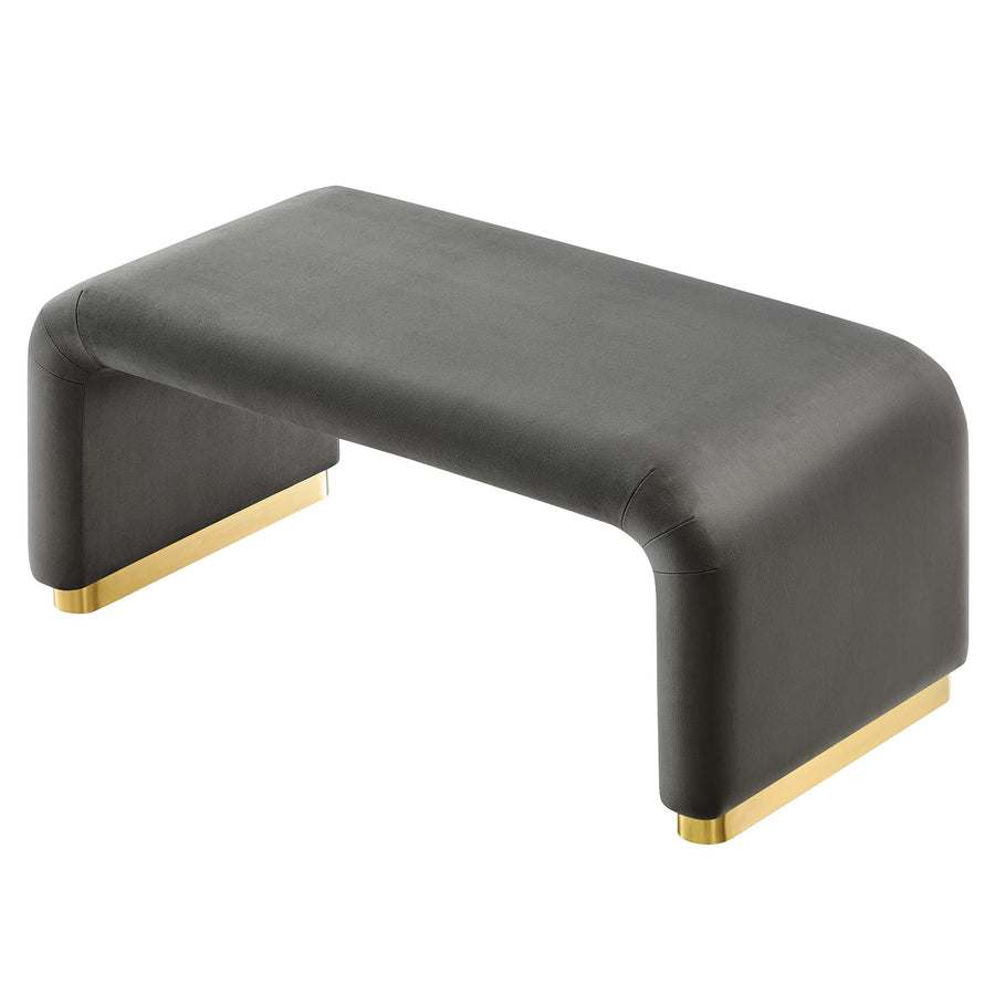 Benzoin Performance Velvet Waterfall Ottoman in Brass Storm Gray