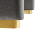 Benzoin Performance Velvet Waterfall Ottoman in Brass Storm Gray