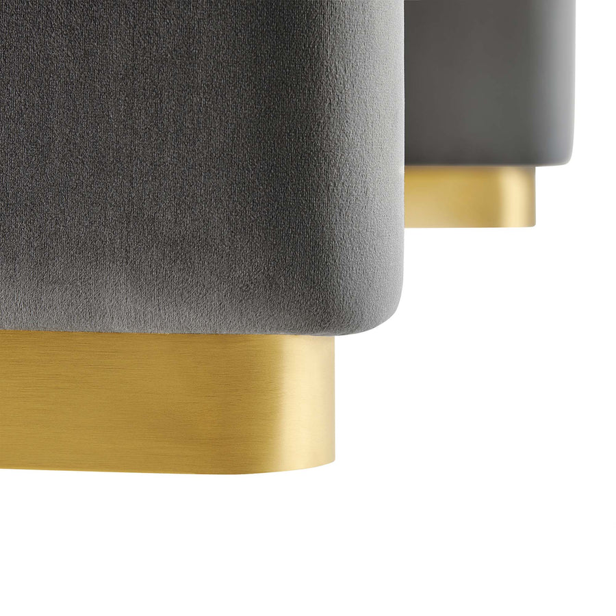 Benzoin Performance Velvet Waterfall Ottoman in Brass Storm Gray