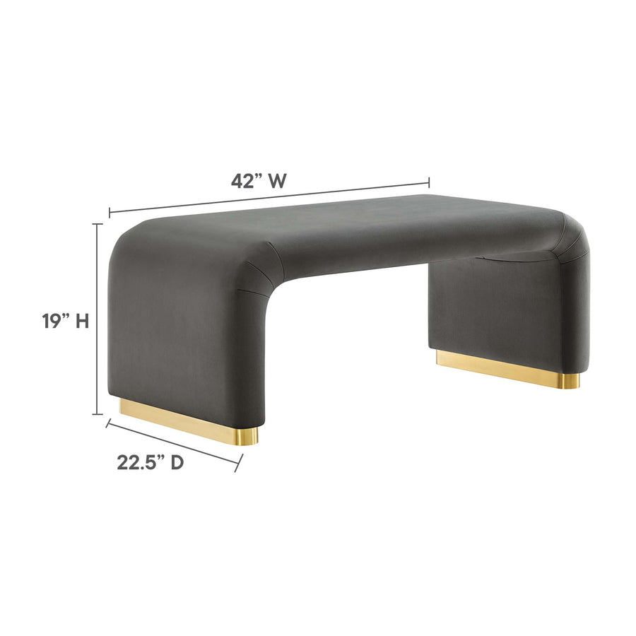 Benzoin Performance Velvet Waterfall Ottoman in Brass Storm Gray