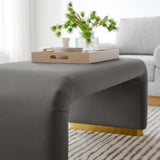 Benzoin Performance Velvet Waterfall Ottoman in Brass Storm Gray