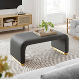 Benzoin Performance Velvet Waterfall Ottoman in Brass Storm Gray