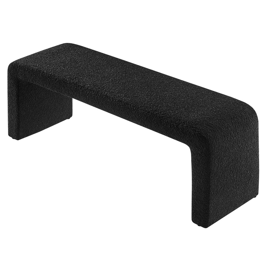 Talia Boucle Fabric Waterfall Long Bench in Black