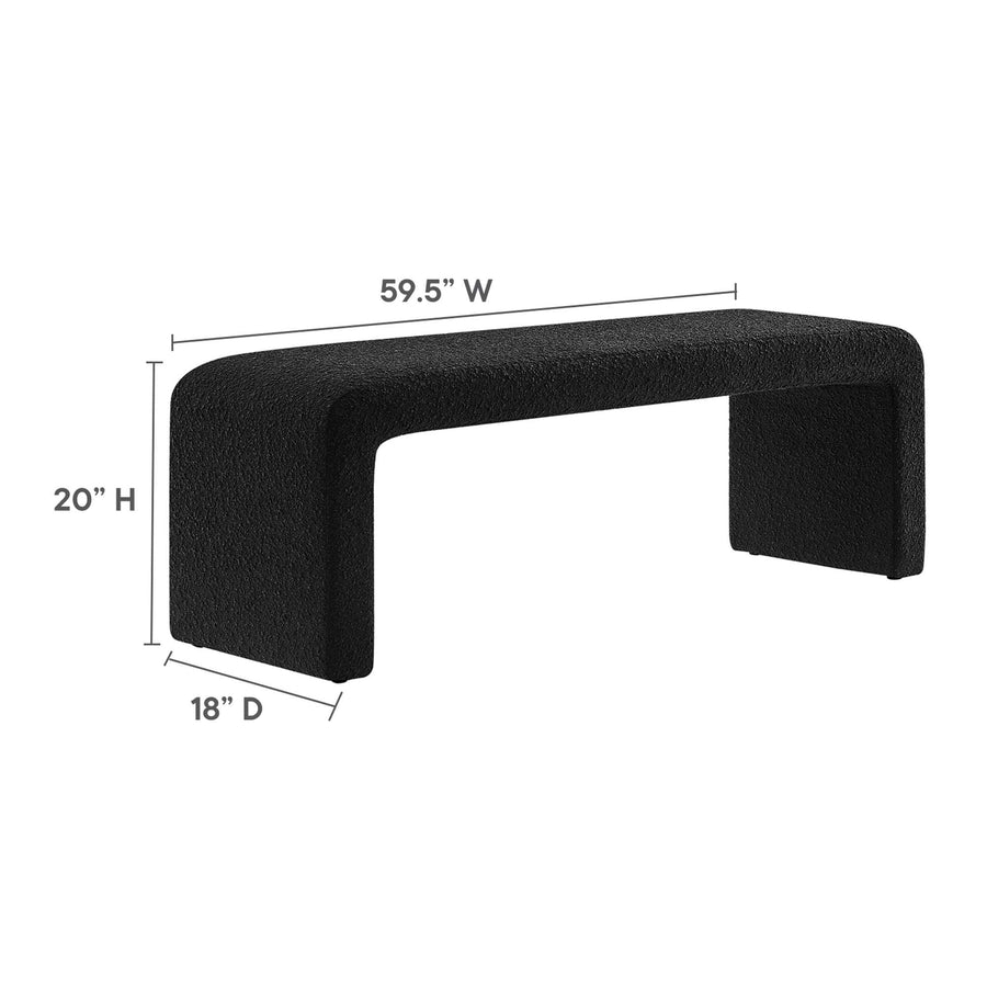 Talia Boucle Fabric Waterfall Long Bench in Black