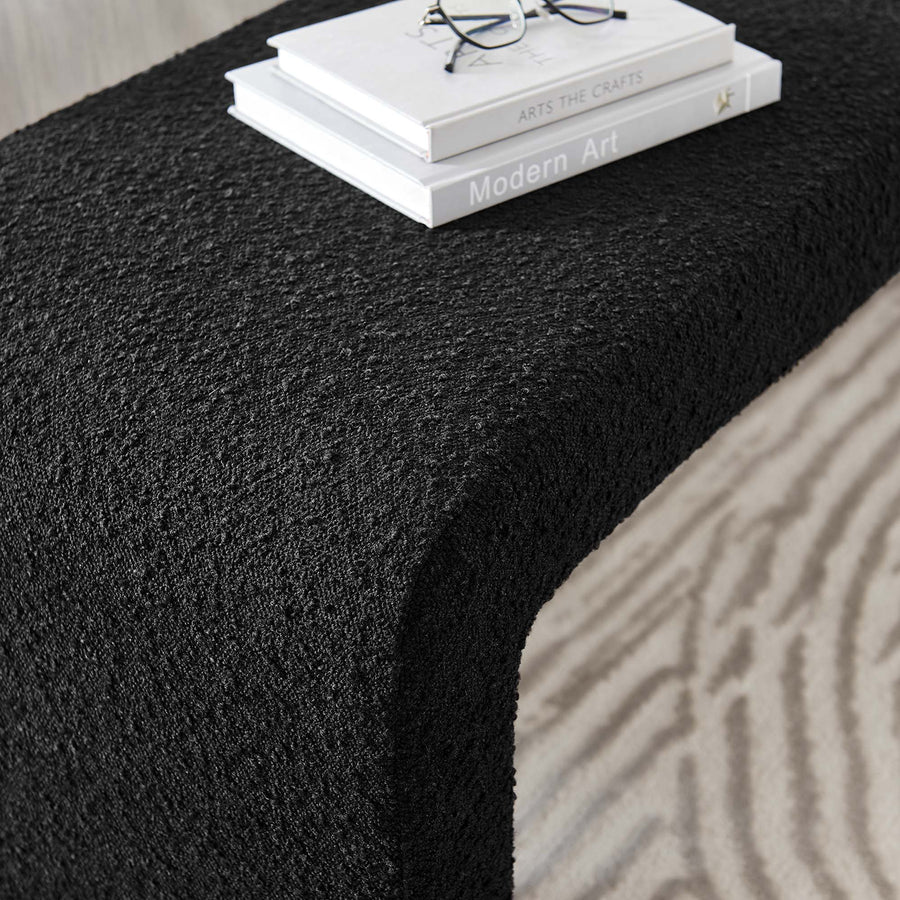 Talia Boucle Fabric Waterfall Long Bench in Black