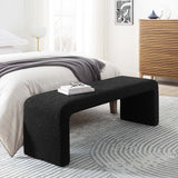 Talia Boucle Fabric Waterfall Long Bench in Black