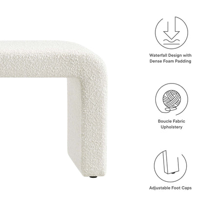 Simba Boucle Fabric Waterfall Long Bench in Ivory